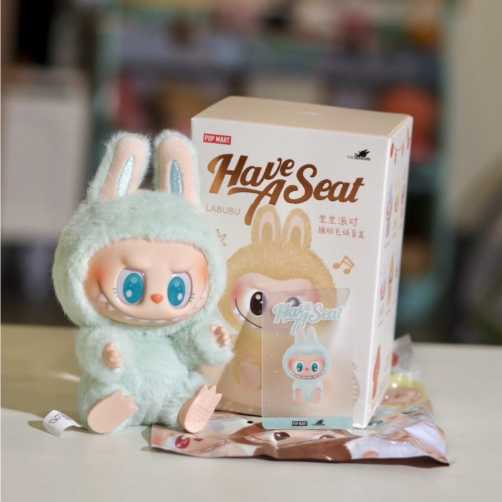 Labubu Mint Green Bunny Plush Toy QuQu have a seat